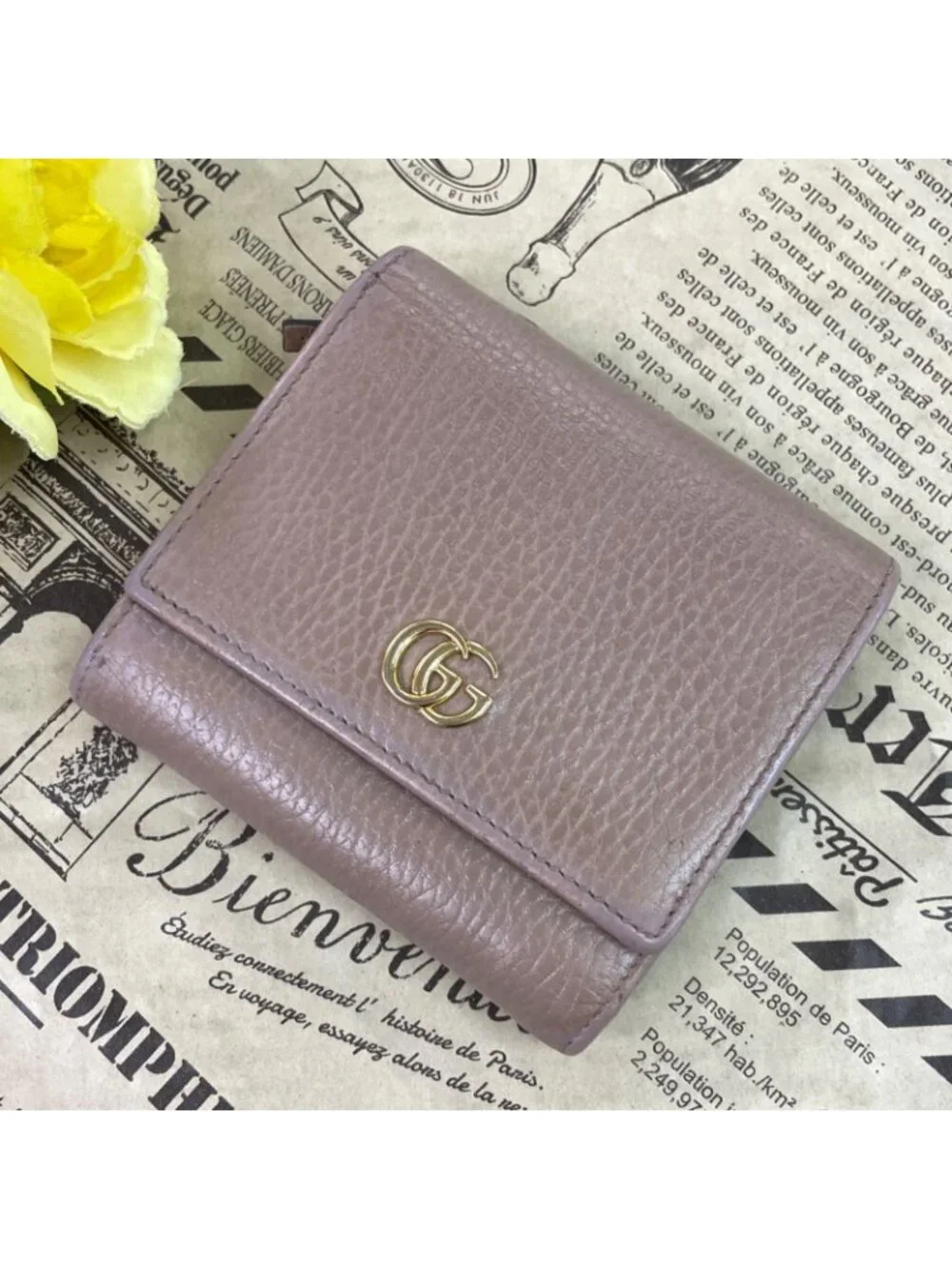 Gucci Fold Wallet Compact Leather GG Marmont Gray - Picture 2 of 15